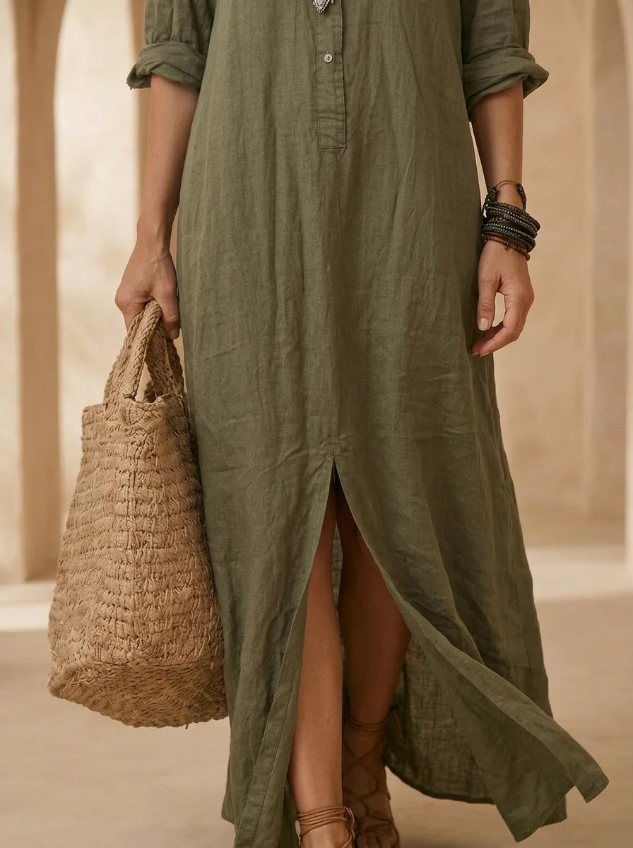 Soline - V-Neck Button Maxi Dress