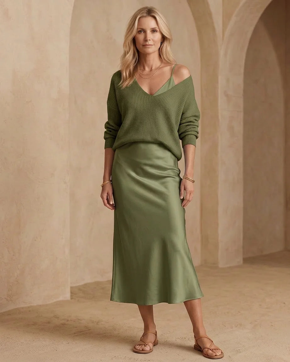 Elena - Satin Midi Dress Set