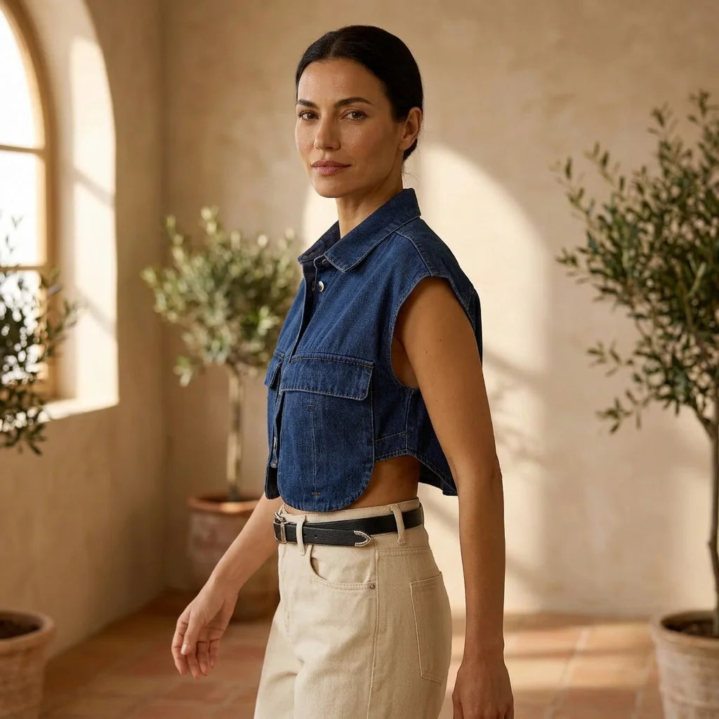 Top – Womens – All Season – Cropped Jeans Top