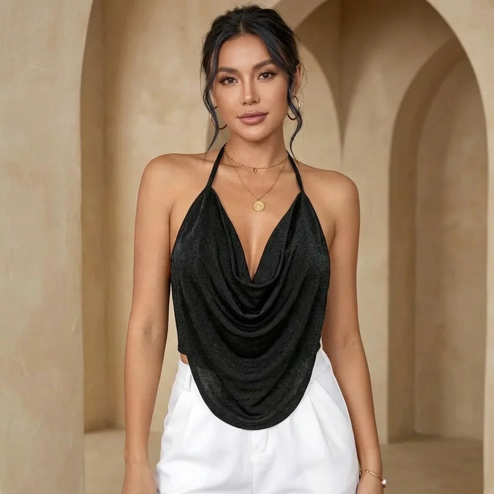 Halter Neck Top – Draped Front – Glam Party Style