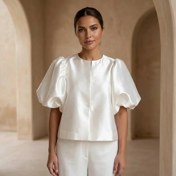 Top – Womens – All Season – Puff Sleeve Satin Blouse
