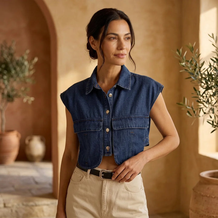Top – Womens – All Season – Cropped Jeans Top