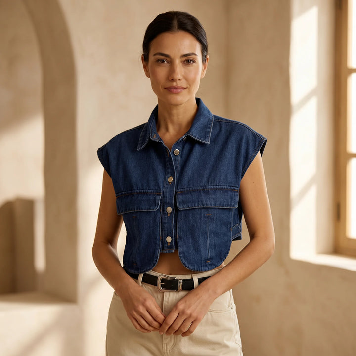 Top – Womens – All Season – Cropped Jeans Top