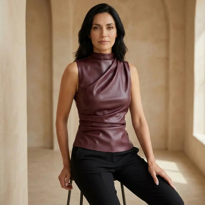 Top – Womens – All Season – Faux Leather Sleeveless Top