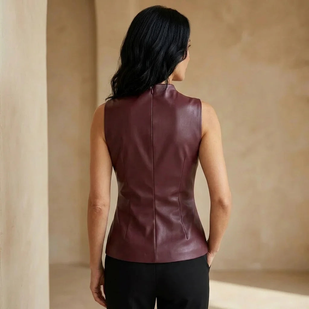 Top – Womens – All Season – Faux Leather Sleeveless Top