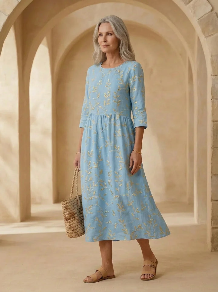 Natalie | Plant & Flower Print Round Neck Midi Dress
