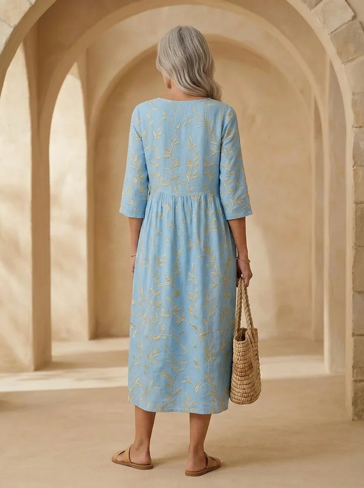 Natalie | Plant & Flower Print Round Neck Midi Dress